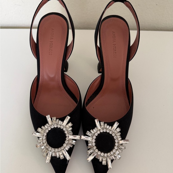 Amina Muaddi Shoes - Amina Muaddi Black Crystal Sunburst Slingback Pumps